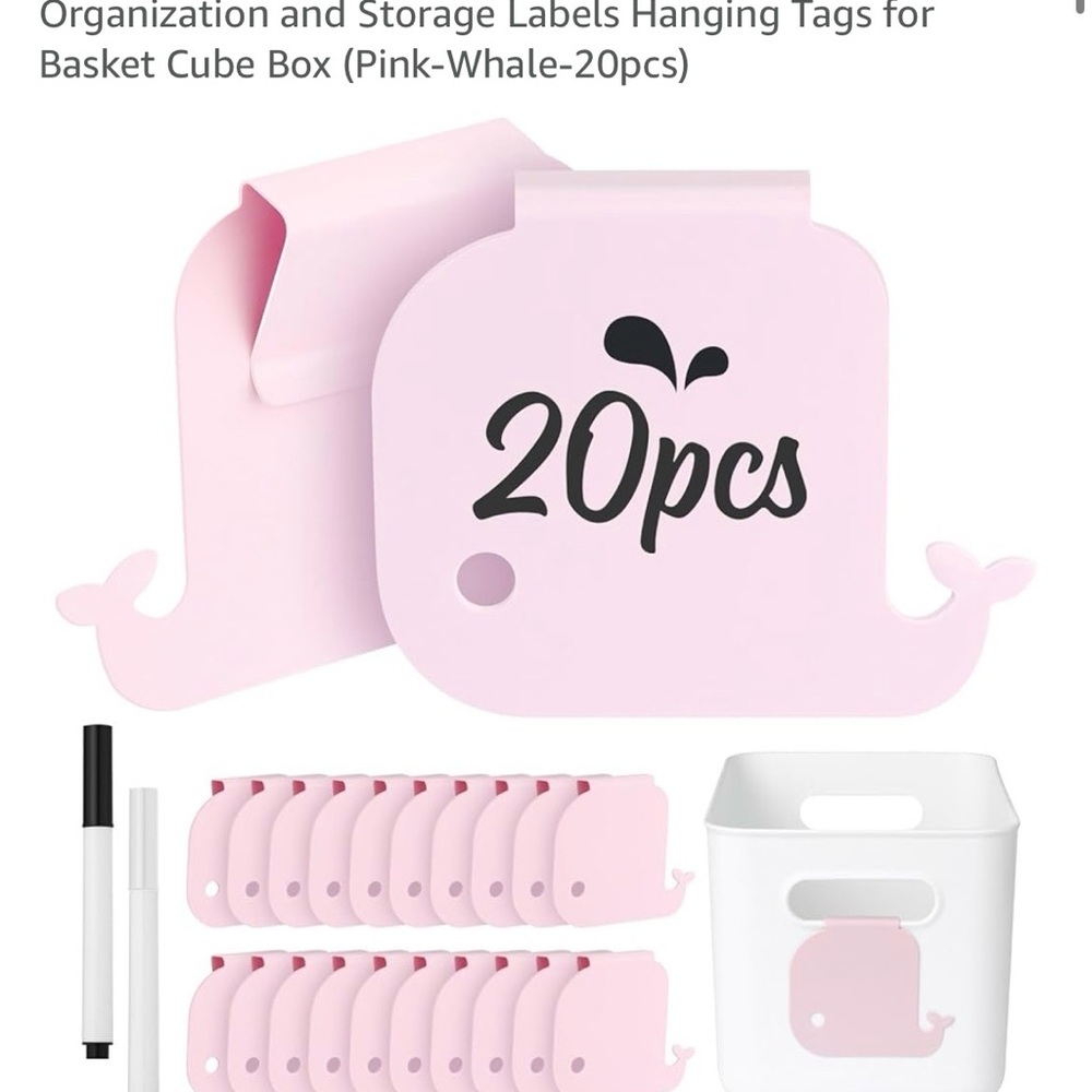 Whale-Shaped Pink Hanging Tags for Storage Baskets - 20pcs
